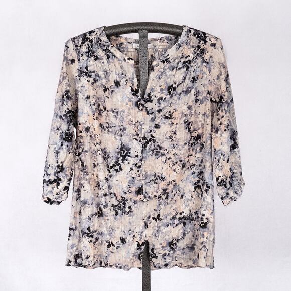 Rose & Olive Women's Textured Tunic Top 1X Lightweight Flowy Abstract Blue Peach - Picture 1 of 7